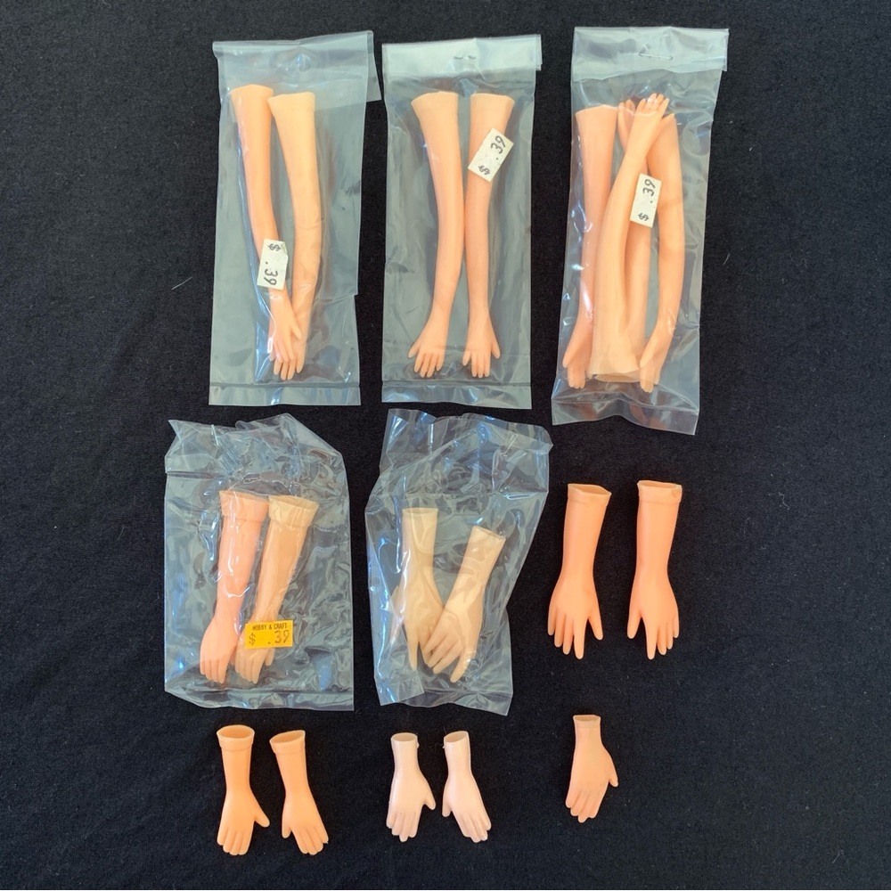 Vintage Lot Plastic Vinyl Rubber Doll Lady Hands Arms Sets Parts Thin NIP 2of2